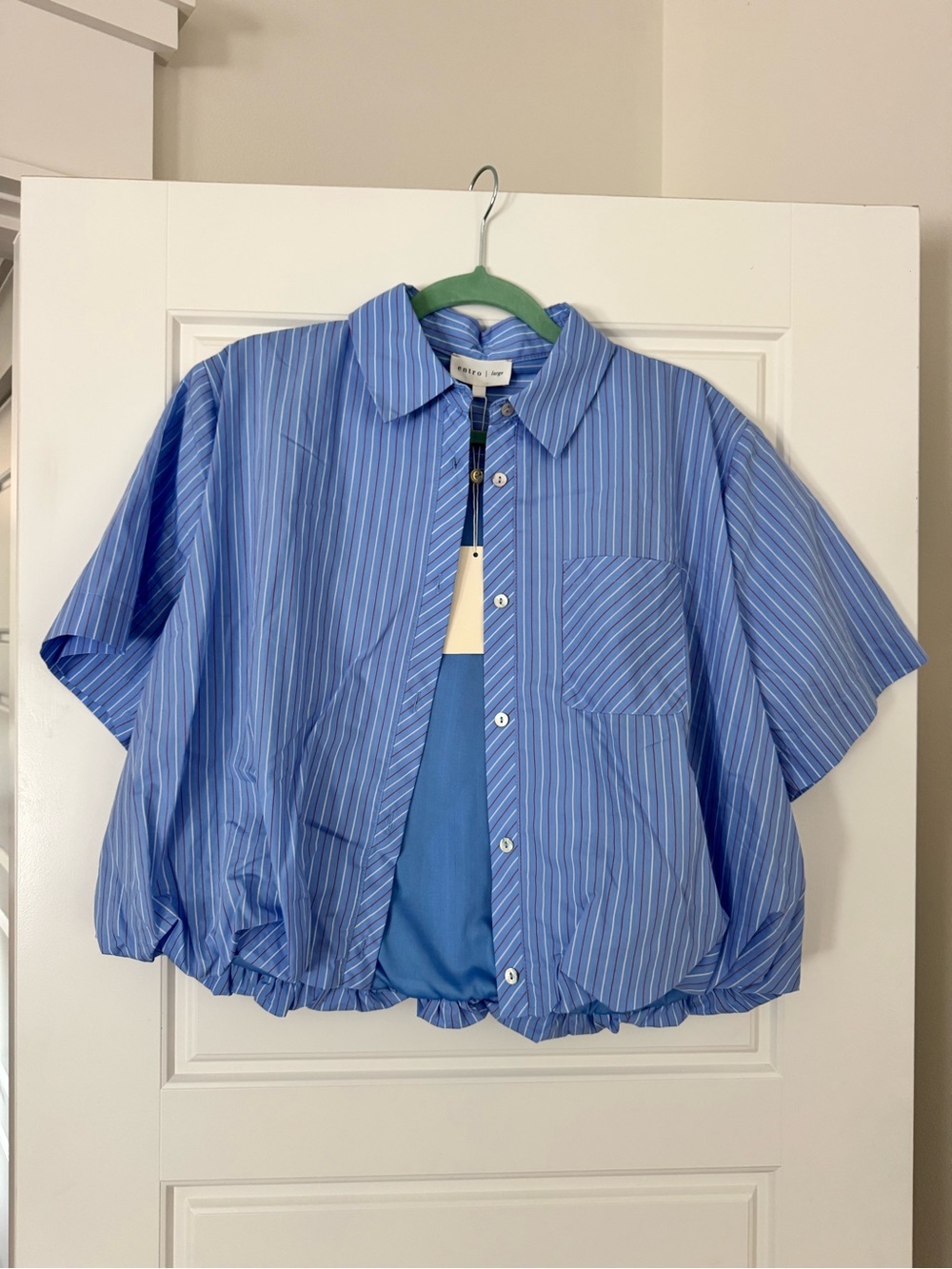 entro Blue Striped Short Sleeve Button-Down Shirt